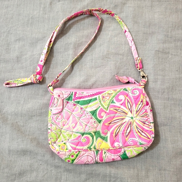 Vera Bradley Pink Small Side Crossbody Purse Women's Bag Floral Green And Pink - Picture 1 of 4